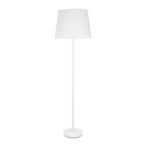 ValueLights Charles White Single Stem Floor Lamp with White Tapered Shade and LED Bulb