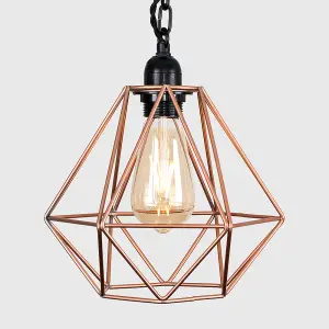 ValueLights Huber Industrial Satin Black Wall Ceiling Light Fitting with Copper Metal Cage Shade