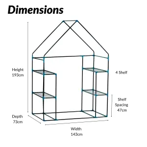 3 Tier Walk-In Greenhouse with 6 Shelves, Waterproof WhitePE Mesh Cover, Roll up Zipper Door and Sturdy Steel Frame  193Lx143Wx73H