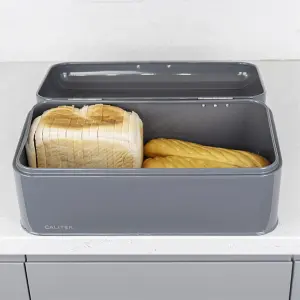 CALITEK Bread Bin Kitchen Counter Vintage Style Coated Carbon Steel Grey