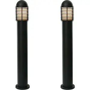 2 PACK Outdoor IP44 Bollard Light Matt Black 1000mm Lamp Post Garden Driveway