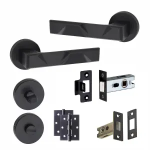 1 Pair Modern Nova Design Matt Black Premium Bathroom Door Handles Round Rose Dead Bolt Ball Latch Hinges Thumbturn - Golden Grace