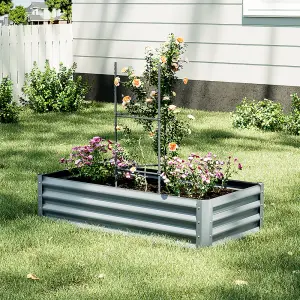 Grey Rectangular Galvanized steel Garden Flower Bed 120cm W x 60cm D x 30cm H