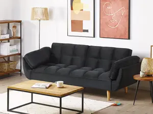 Beliani Retro Sofa Bed ASBY Black Velvet