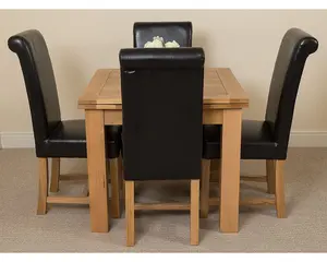 Richmond 90cm - 150cm Square Oak Extending Dining Table and 4 Chairs Dining Set with Washington Black Leather Chairs