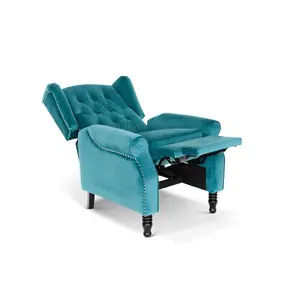 Velvet Teal Marianna Manual Recliner Wingback Chair