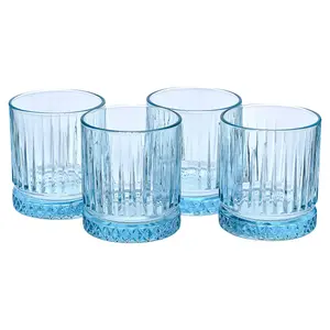 Queensway Home & Dining 355ml 4 Pcs Blue Coloured Tumblers Drinking Whiskey Glass Sets