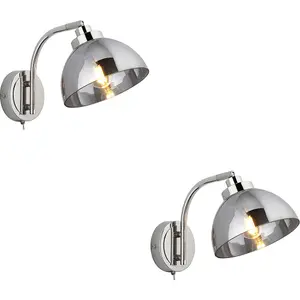 2 PACK Indoor Bright Nickel Plate Wall Light - Mirrored Glass Shade - Dimmable 7W LED E14