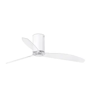 Luminosa Mini-Tube Shiny White, Transparent Ceiling Fan With DC Motor Smart - Remote Included