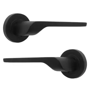 UNO-2 Door Handle Modern Matt Black Lever on Rose Internal Doors Handles + 64mm Latch