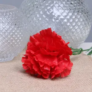 6 x Red Artificial Silk Carnations. Single Stems. Stem Length 48 cm. Head Width 7 cm.