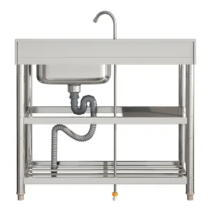 1 Compartment Commercial Floorstanding Stainless Steel Kitchen Sink with Storage Shelf 100cm