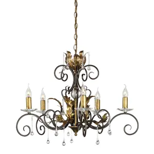 Elstead Amarilli 5 Light Chandelier Bronze, Gold Floral Leaves Design , E14