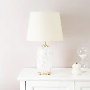 ValueLights India Gold Metal and White Confetti Glass Table Lamp Base