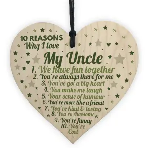 Red Ocean 10 Reasons Why I Love My Uncle Wooden Heart Sign Uncle Birthday Gifts From Niece Nephew