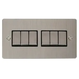 Flat Plate Stainless Steel 10A 6 Gang 2 Way Ingot Light Switch - Black Trim - SE Home