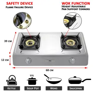 NJ NSD-2 Portable 2 Burner Gas Stove Indoor Gas Cooktop LPG 7.2kW