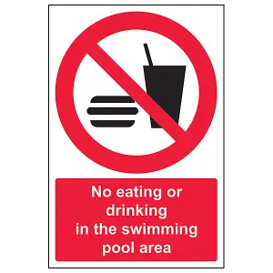 No Eating Or Drinking Swimming Pool Sign Adhesive Vinyl 200x300mm (x3)