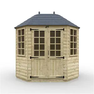 8ft x 6ft (2410mm x 1810mm) Horsforth Elite Pressure Treated Shiplap Octagonal Summerhouse With 2 Windows