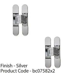 2 PACK - 3D Adjustable Concealed Cabinet Hinge - 180 Degree Opening Wardrobe SILVER