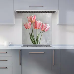 Painted Pink Tulips Kitchen Splashback