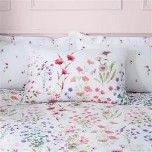 Dunelm Watercoloured Floral Duvet Cover & Pillowcase Set, Floral, Size: Single, Pink, 100% Cotton