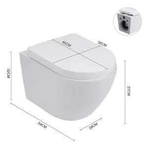 White Simple Wall Mounted Elongated Toilet without flush