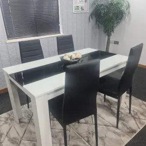 Dining table and 4 Chairs set White Black wood dining  Table With 4 Black Leather Chairs  Kosy Koala