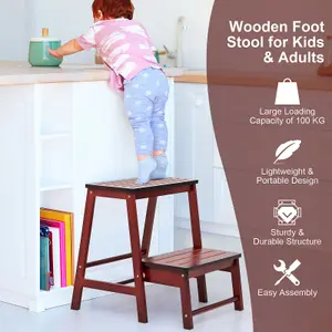 Costway 3 IN 1 2-Step Folding Step Ladder Bamboo Step Stool Portable Ladder Display Rack