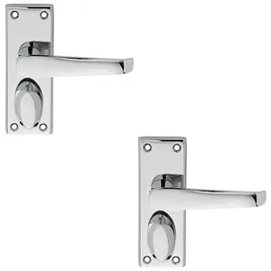 2 PACK - Straight Victorian Privacy Latch Door Handle - Polished Chrome Lever Backplate