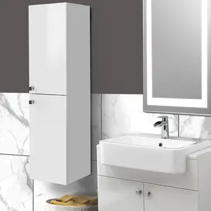 Rinse Bathrooms 1200mm Wall Mounted Tall Bathroom Cabinet 2 Doors Soft Close Bathroom Furniture Storage Cupboard Gloss White