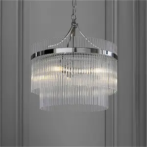 Multi Arm Hanging Ceiling Pendant Light - Bright Nickel Plate & Clear Glass - 3 X 7W LED E14