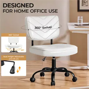 Yaheetech Faux Leather Armless Office Chair with Wheels - White