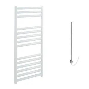 Bray Electric Heated Towel Rail, Prefilled, Straight, White - W300 x H800 mm