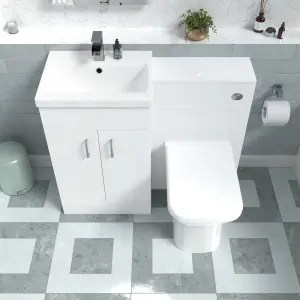 Nes Home White Vanity Basin Cabinet, WC Unit & Rimless Back To Wall Toilet