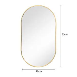 Gold Wall Mounted Oval Bathroom Framed Mirror Vanity Mirror W 400 x H 700 mm