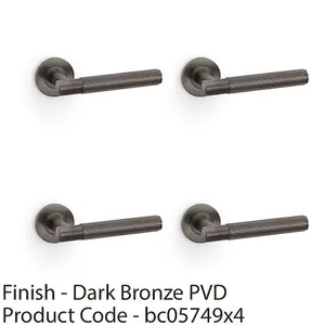 4 PACK - SOLID BRASS Reeded Door Handle Set - Dark Bronze Straight Lever on Round Rose