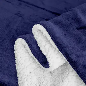 Sherpa Fleece Throw Blanket Navy / 150cm W x 200cm L