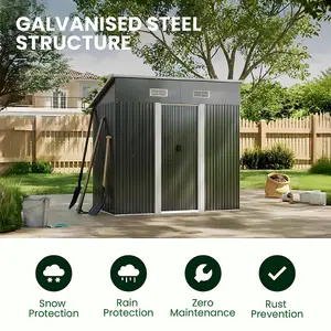 6 x 4 ft Charcoal Black Garden Metal Storage Tool Shed with Lockable Door