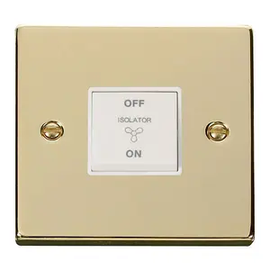 Polished Brass 10A 3 Pole Fan Isolation Switch - White Trim - SE Home