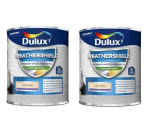 Dulux Weathershield Quick Drying Satin Celtic Cream 750Ml Pack of 2