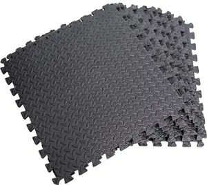 Black Gym Flooring Puzzle Mat Interlocking EVA Floor Tiles Non slip Rubber Cushion For Home Workout Yoga Matting, 60x60x1.1cm 8pcs