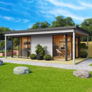 Lasita Domeo 3 V2 with Veranda Garden Office - 8.9m x 5.9m - Two Room Modern Summer House Double Glazed