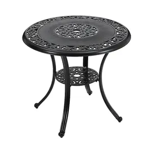 80cm Dia Round Outdoor Garden Patio Dining Table with Umbrella Hole, Black