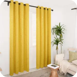 Deconovo Foil Printed Blackout Curtains 46 x 54 Inch Mellow Yellow 2 Panels Thermal Insulated Window Eyelet Curtains