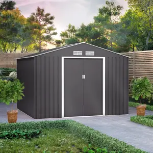 BillyOh Ranger Apex Metal Shed With Foundation Kit - 9x8 Dark Grey