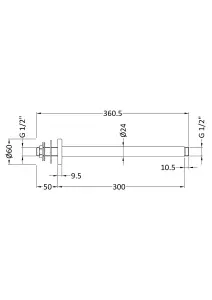 Round Ceiling Mount Shower Arm 300mm - Brushed Pewter