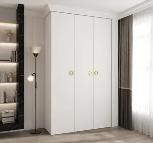 Stylish White Como I Hinged Door Wardrobe H2460mm W1400mm D500mm, Three Doors, Eleven Shelves, Two Hanging Rails, Gold Handles