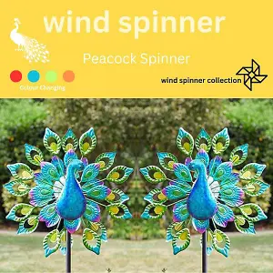 Solar Powered LED Peacock Garden Wind Spinner Decoration