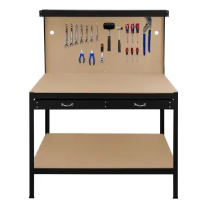 Workbench with Pegboard, Drawer and Light - Black